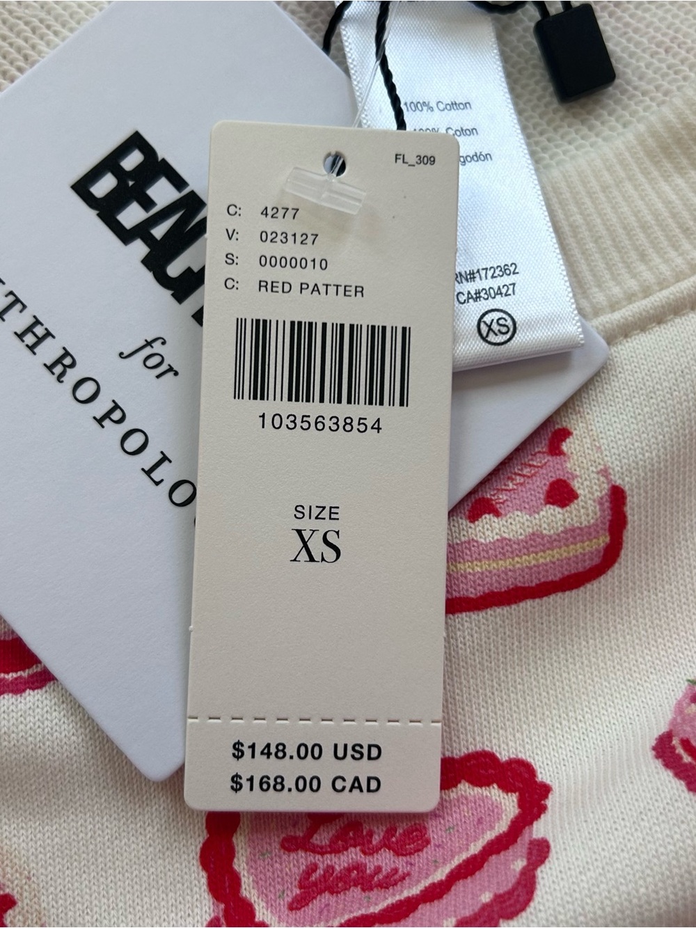 Beach Riot For Anthropologie Devyn Long-Sleeve Cotton Heart Sweatshirt XS & NWT - Picture 7 of 9
